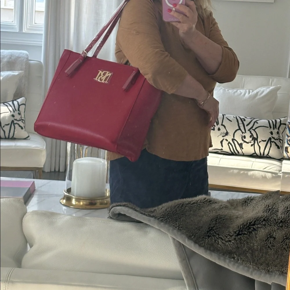 Badgley Mischka Large Tote Vegan Leather Red/Gold NWT